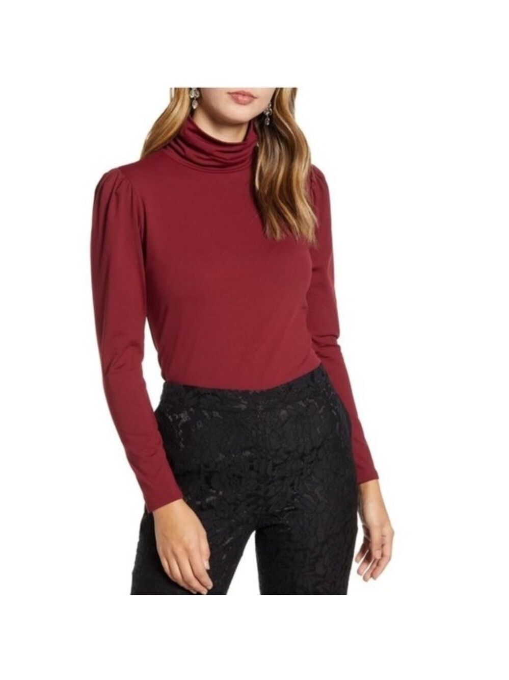Rachel Parcell Puff Shoulder Turtleneck Top